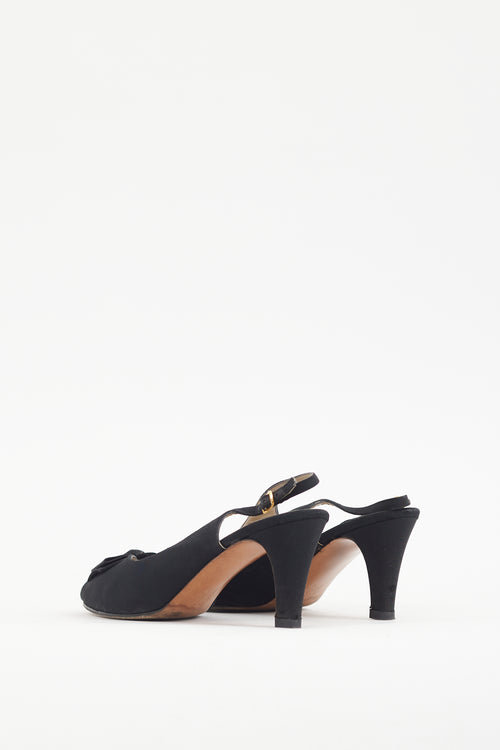 Ferragamo Black Satin Bow Slingback Heel