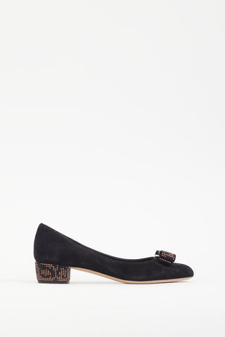 Ferragamo Black 
Brown Embellished Vara Heel