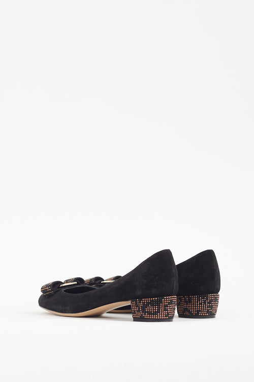 Ferragamo Black 
Brown Embellished Vara Heel