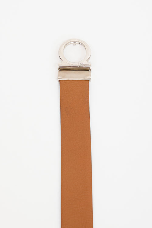 Ferragamo Black 
Brown Reversible Leather Gancini Belt