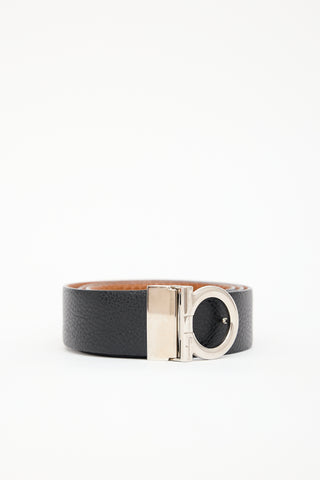 Ferragamo Black 
Brown Reversible Leather Gancini Belt