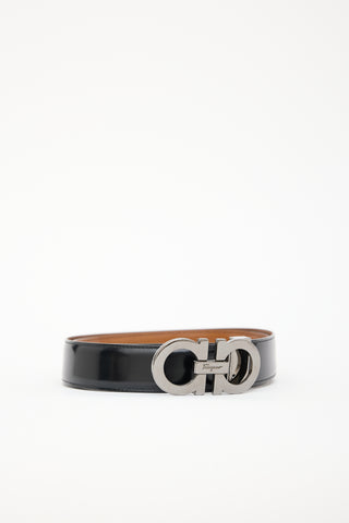 Ferragamo Black 
Brown Reversible Leather Gancini Belt