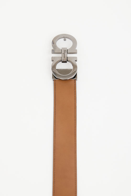 Ferragamo Black 
Brown Reversible Leather Gancini Belt