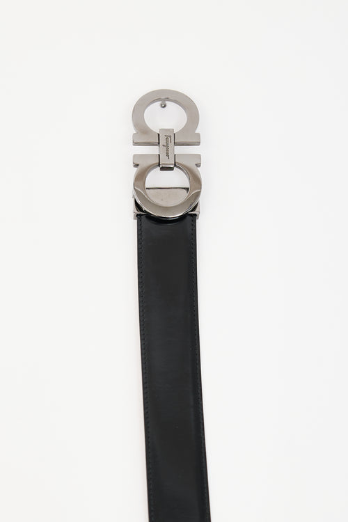 Ferragamo Black 
Brown Reversible Leather Gancini Belt