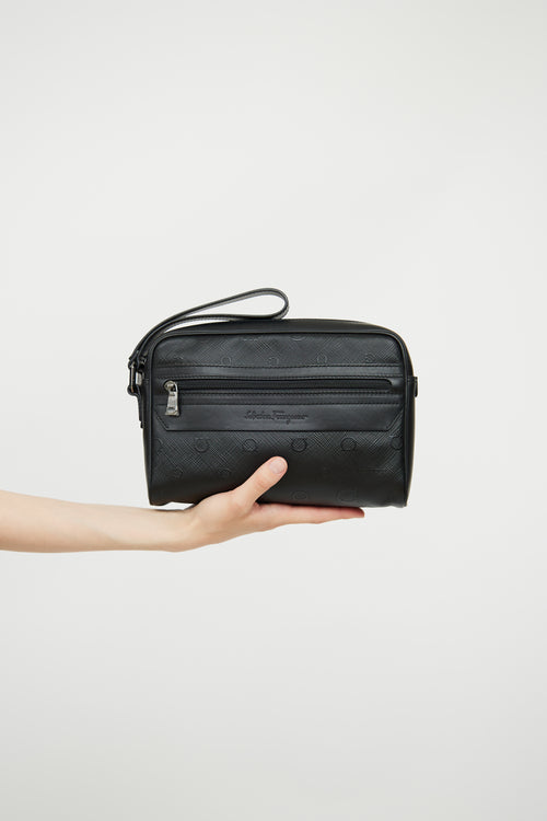 Ferragamo Black Grained Leather Dopp Kit