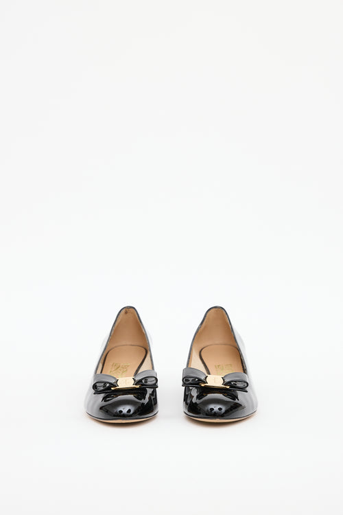 Ferragamo Black Patent Vara Pump