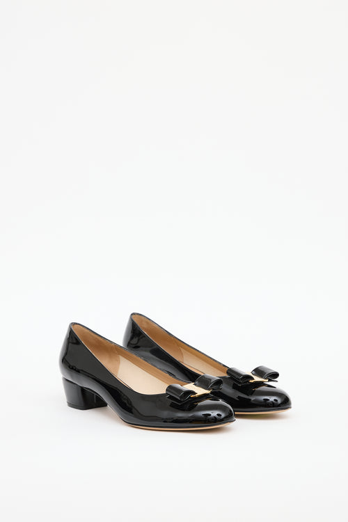 Ferragamo Black Patent Vara Pump