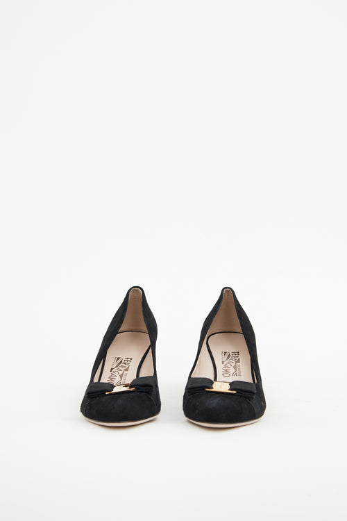 Ferragamo Black Suede Vara Bow Pump