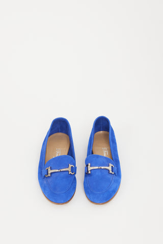 Ferragamo Blue 
Silver Suede Loafer