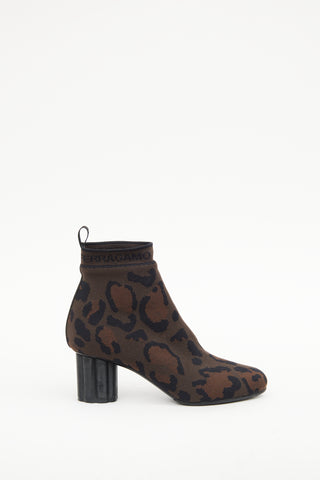 Ferragamo Brown Leopard Knit Boot