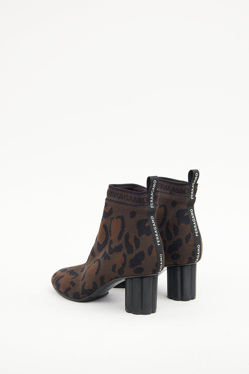 Ferragamo Brown Leopard Knit Boot