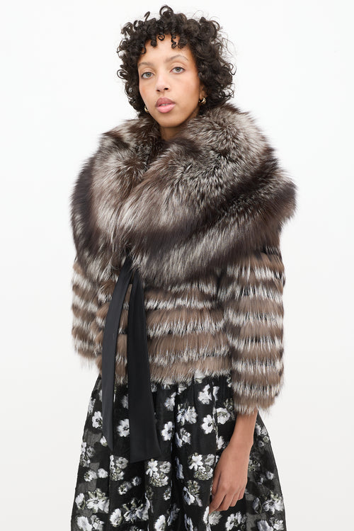 Ferragamo Brown Fur Shawl 
Cropped Jacket