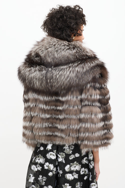 Ferragamo Brown Fur Shawl 
Cropped Jacket