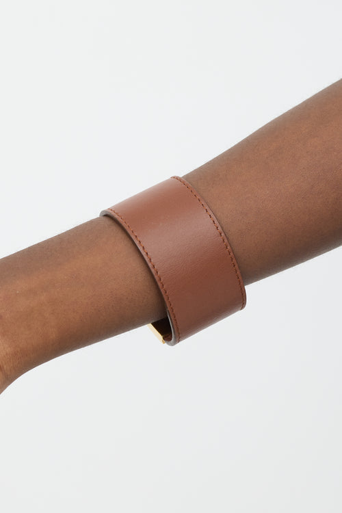 Ferragamo Brown 
Gold Gancio Wide Cuff Bracelet