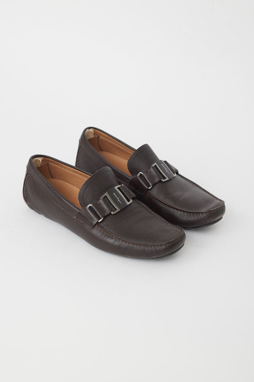 Ferragamo Brown Leather Buckle Loafer