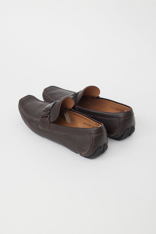 Ferragamo Brown Leather Buckle Loafer