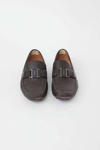 Ferragamo Brown Leather Buckle Loafer