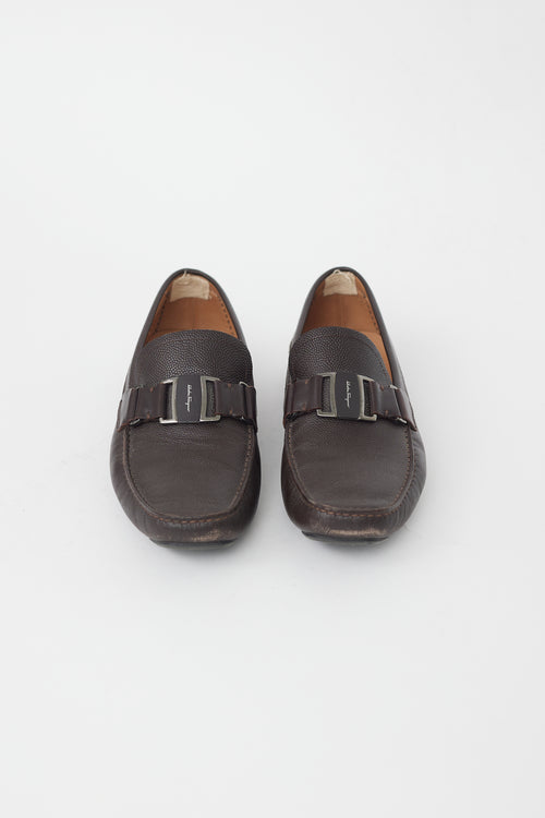 Ferragamo Brown Leather Buckle Loafer