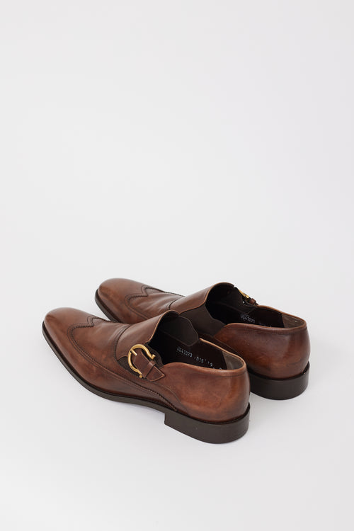 Ferragamo Brown Leather Gancini Monkstrap Dress Shoe