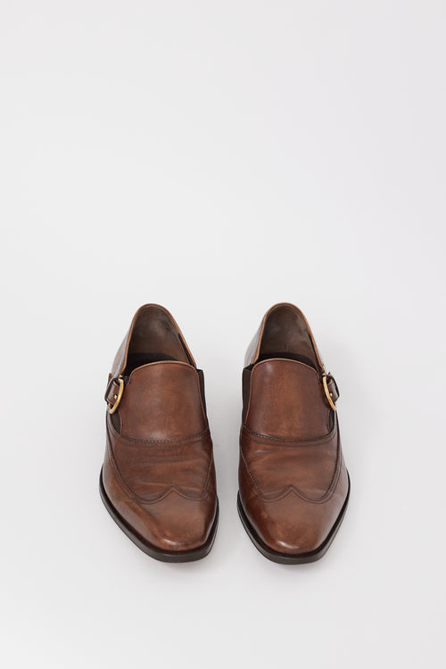 Ferragamo Brown Leather Gancini Monkstrap Dress Shoe