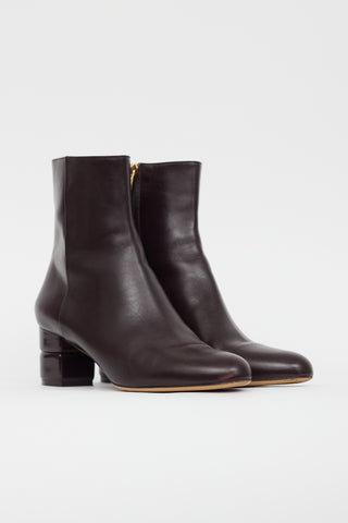 Ferragamo Brown Leather Stacked Block Heel Boot