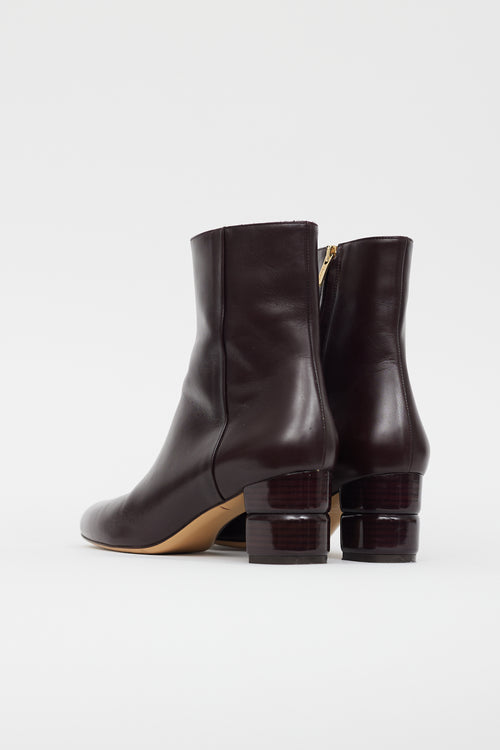 Ferragamo Brown Leather Stacked Block Heel Boot