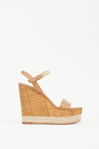 Ferragamo Brown Raffia Marlene Wedge Sandal