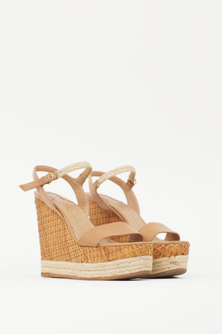 Ferragamo Brown Raffia Marlene Wedge Sandal