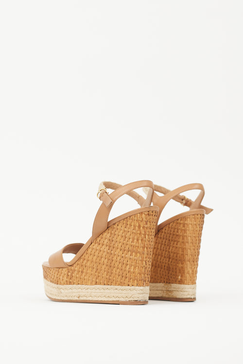 Ferragamo Brown Raffia Marlene Wedge Sandal