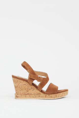 Ferragamo Brown Suede Cork Wedge Sandal