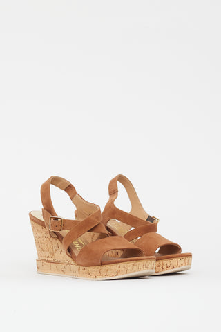 Ferragamo Brown Suede Cork Wedge Sandal