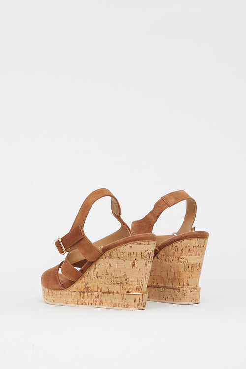 Ferragamo Brown Suede Cork Wedge Sandal