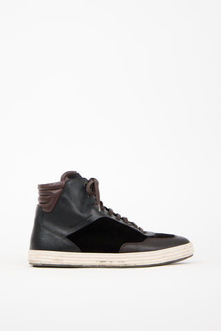 Ferragamo Brown Leather 
Velvet High Sneaker