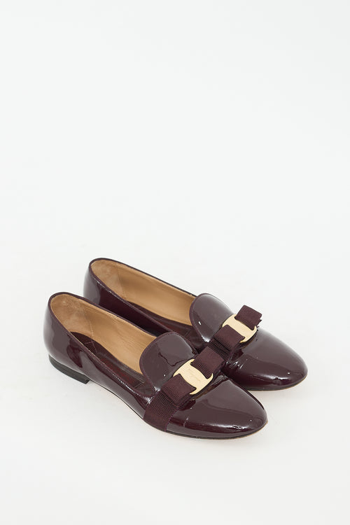 Ferragamo Burgundy Patent Leather Scotty Bow Loafer