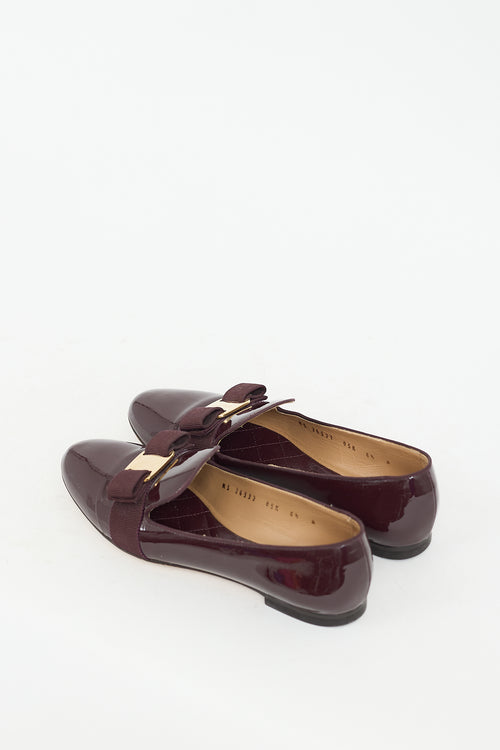 Ferragamo Burgundy Patent Leather Scotty Bow Loafer