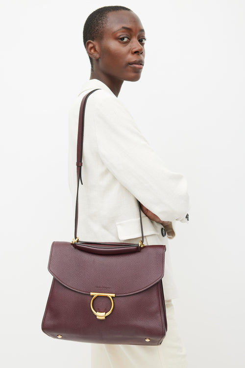 Ferragamo Burgundy Leather Gancini Margot Bag