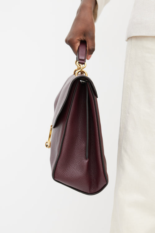 Ferragamo Burgundy Leather Gancini Margot Bag