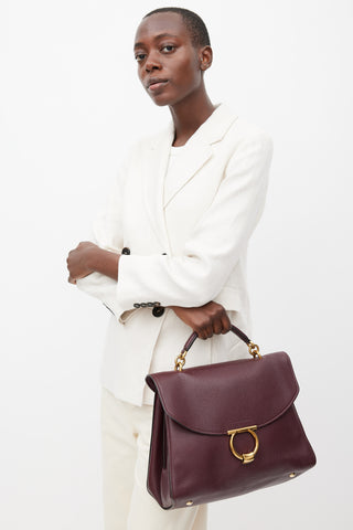 Ferragamo Burgundy Leather Gancini Margot Bag