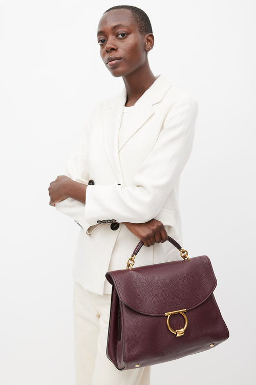 Ferragamo Burgundy Leather Gancini Margot Bag