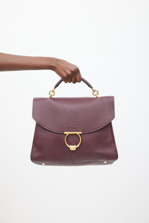 Ferragamo Burgundy Leather Gancini Margot Bag