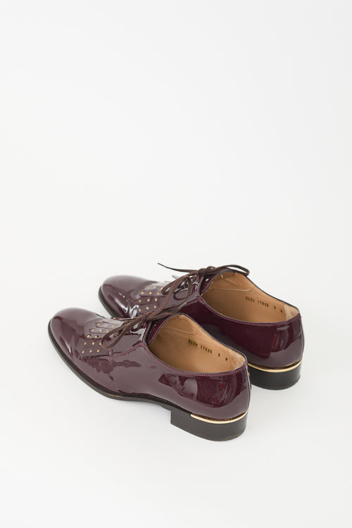 Ferragamo Burgundy Patent Leather Fringe Derby