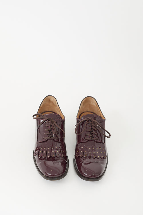 Ferragamo Burgundy Patent Leather Fringe Derby