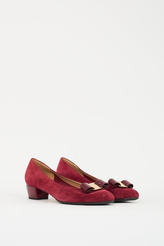 Ferragamo Burgundy Suede Vara Bow Pump