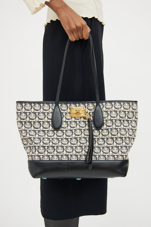 Ferragamo Monogram Canvas 
Leather Tote Bag