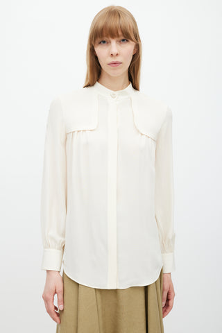 Ferragamo Cream Silk Panelled Yoke Shirt