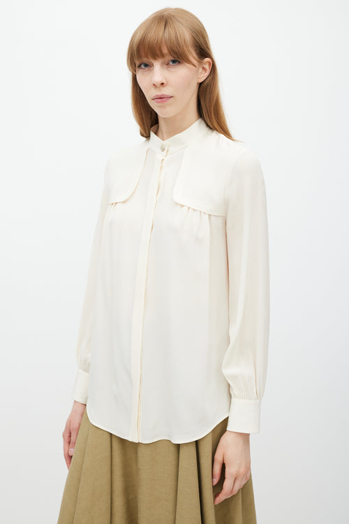 Ferragamo Cream Silk Panelled Yoke Shirt