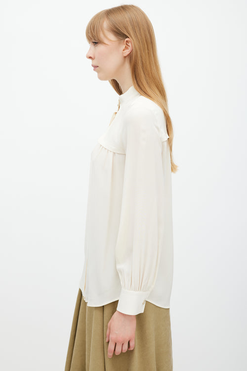 Ferragamo Cream Silk Panelled Yoke Shirt