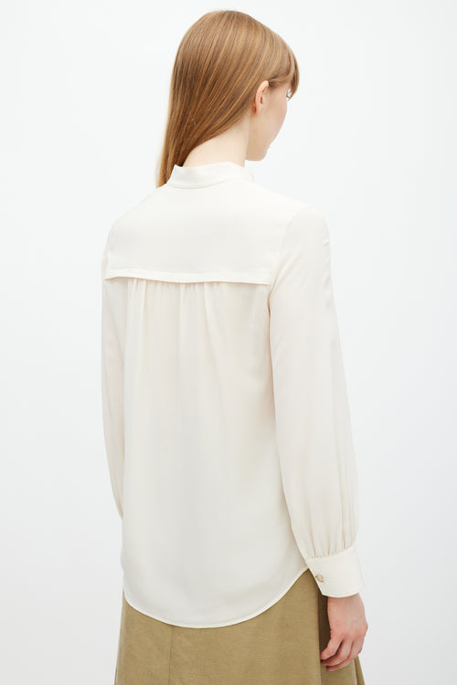 Ferragamo Cream Silk Panelled Yoke Shirt