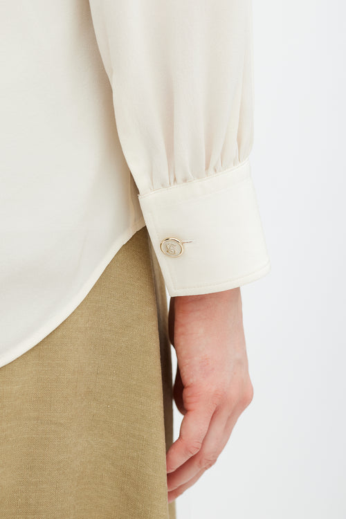 Ferragamo Cream Silk Panelled Yoke Shirt