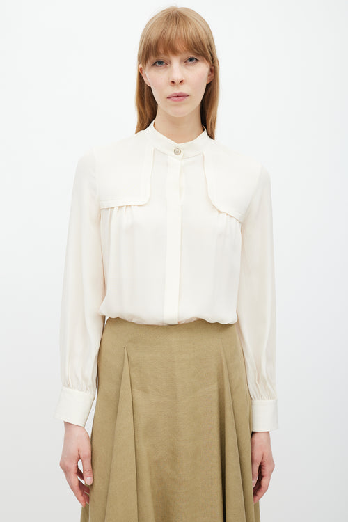 Ferragamo Cream Silk Panelled Yoke Shirt